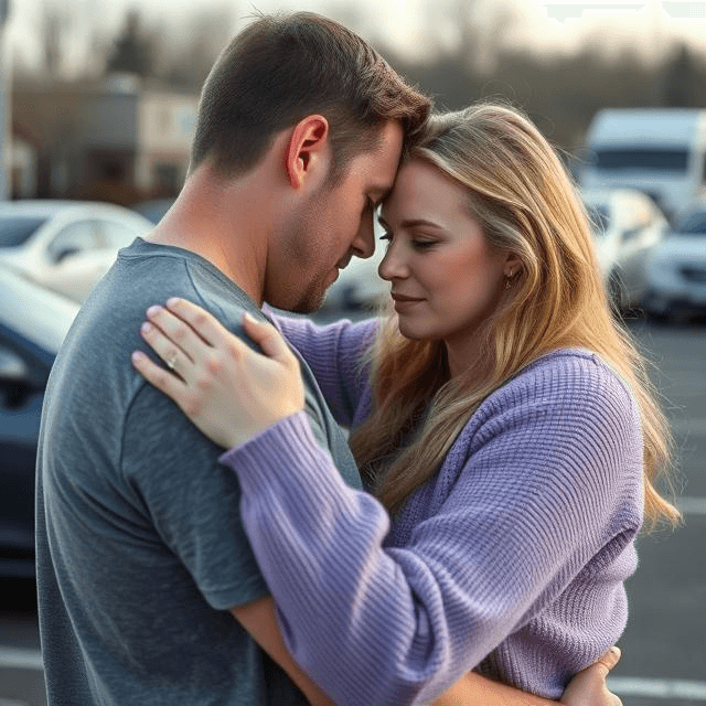 A woman embraces her husband after se secured his release from jail with the help of a bail bondsman.